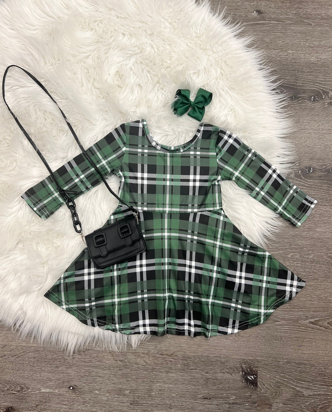 Green Plaid Tartan Hoodie Dress