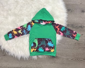 Bright Green Dinosaur Hoodie. Toddler Colorful Dino Hoodie. 5T 6T