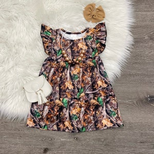 Camo Flutter Sleeve Dress. Camouflage Little Girls Dress.  2T 10/12 14/16