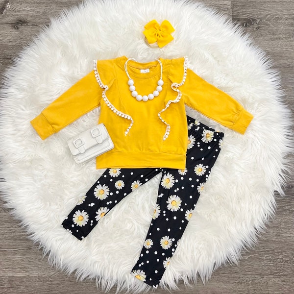 Delicate Daisies Set . Fall Outfit. Mustard Ruffles. Ruffles. Daisy 12/18month 18/24month 2T 3T 4T 5/6 6/7