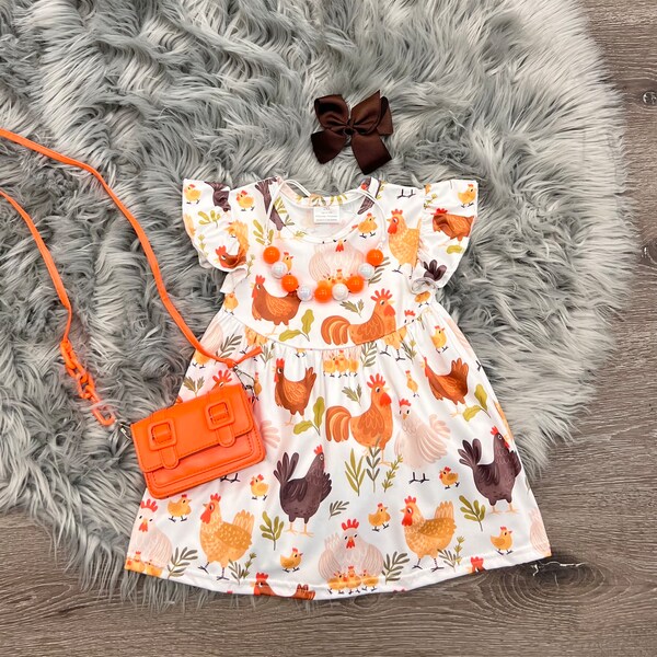 Boutique Chicken Dress, Ruffle Dress, 0-3month 3-6month 6-12month 12-18month 2T 3T 4T 5/6 6/7 7/8