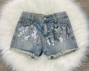 Sequin Denim Shorts - Etsy