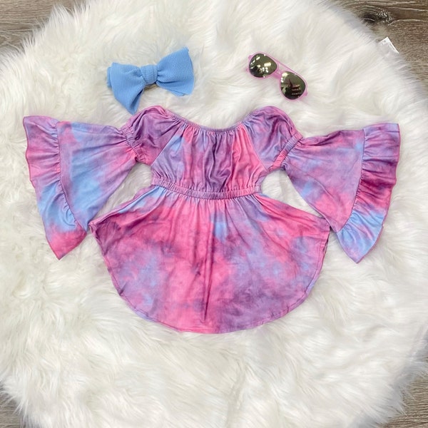 Powder Blue Tie Dye Tunic. Fall Top. Tie Dye. Bell Sleeve Top. 18-24month 2T 3T 4T 5/6 6/7 7/8