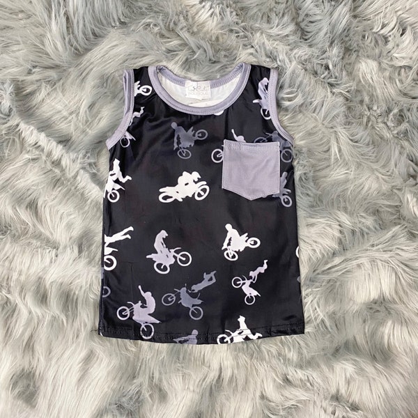 Boutique Boys Dirt Bike Tank Top. Stuntman. Soft and Stretchy. 2T 3T 4T 5/6 6/7 7/8 8/9 10/12 14/16