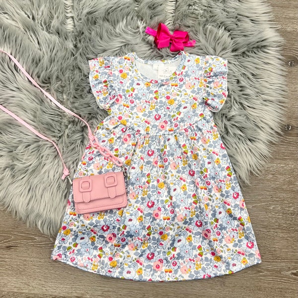 Country Floral Ruffled Short Sleeve Dress. Twirly Floral Dress. 0-3month 3-6month 6-12month 12-18month 4T 6/7 8/9 10/12 14/16