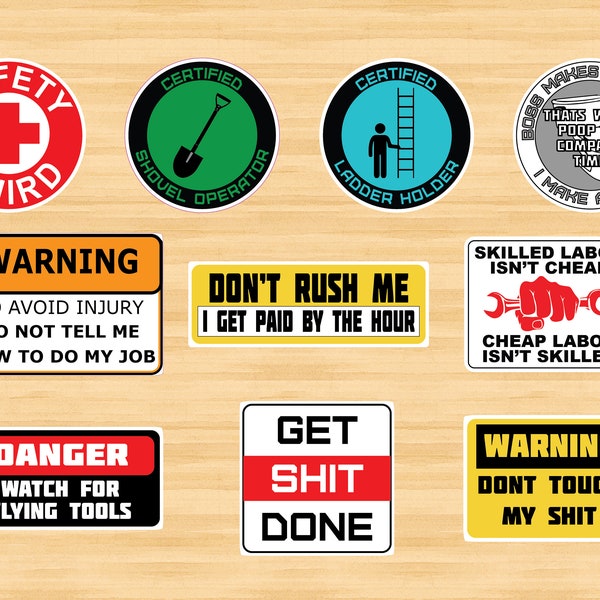 Funny Construction Sticker Pack | For Toolbox, Hardhat, Lunchbox (10 Stickers)