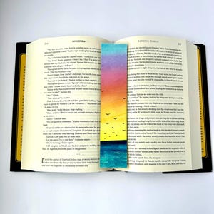 Book lover, Gift for Readers, Bookmarks, hand painted bookmark, watercolor bookmark, Double sided bookmark, Sunset painting, floral bookmark