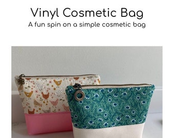 Vinyl Cosmetic Bag PDF SEWING PATTERN, une jolie trousse de maquillage et pochette de voyage, patron de couture facile pour les projets de tricot et de crochet