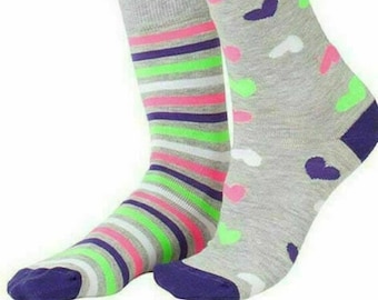 2 pairs x Lucci Grey Mix-n-match Rich Crew Socks 9-11 comfortable & mostly cotton