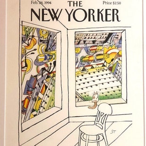 2015 print of Saul Steinberg's cover for New Yorker February 28th, 1994 matted