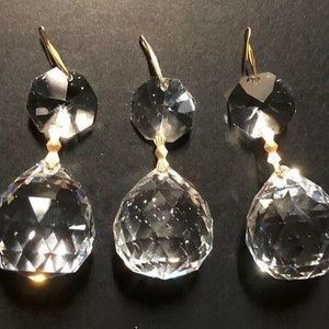 3 x Vintage Antique Chandelier Replacements Faceted Crystal Ball + Octagon Prism