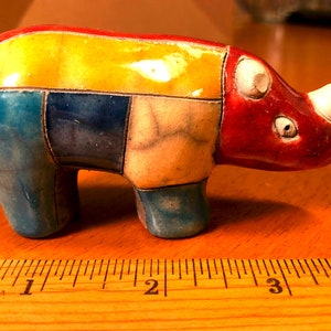 Fenix Raku Pottery Rhinoceros Figurine Hand-Made in South Africa, signed