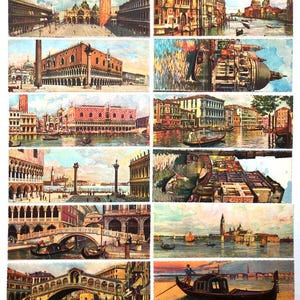 12 Vintage Mini Panoramic Postcards Venice Venezia Italy, canals, buildings (complete set)