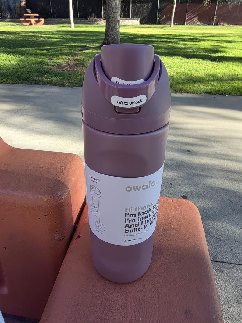 Lila Owala 24oz vattenflaska i rostfritt stål med inbyggt sugrör, helt ny bild 1