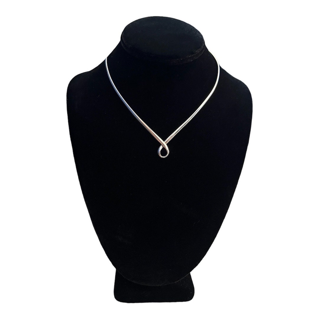 Solid Sterling Silver Choker Necklace, Single Loop, Eternity Collar, Neck Cuff, Taxco Omega