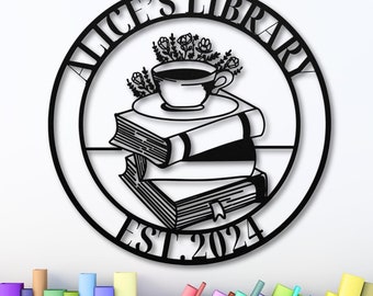 Personalized Library Sign, Book Room Metal Sign, Unique Bookshelf Decor, Readers Gift
