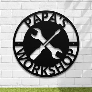 Personalized Metal Workshop Sign, Garage Decor, Papa&#39;s Gift