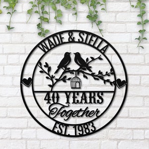 9th Wedding Anniversary Gift, Laser Cut Metal Sign, Couple Name Sign, Love Birds Sign