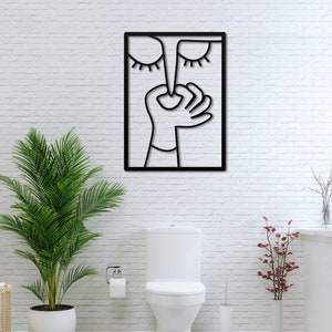 Funny Toilet Metal Wall Art, Funny Bathroom Sign, Minimal Line Art, Guest WC, Restroom Decor, Toilet Humor