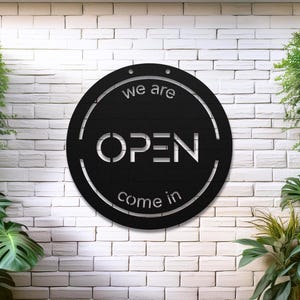 We&#39;re Open Metal Sign for Boutique or Café Decor -Minimal Storefront Rustic Open Signage