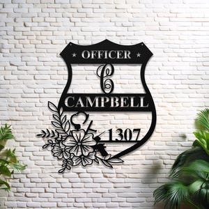 Police Badge Metal Wall Art - Personalized Home Sign and Meaningful Fathers Day Gift for Police Officers