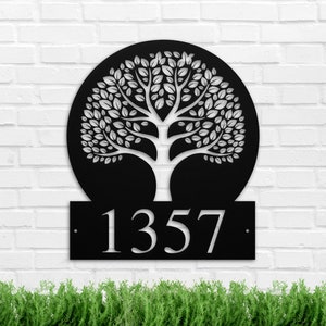 Metal House Number, Tree Of Life Metal Sign, Custom Address Sign, House Plaque, Front Porch Decor, Outdoor Sign