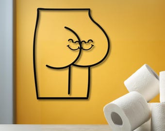 Nice Butt Toilet Sign, Funny Bathroom Metal Wall Decor: Minimal Line Art