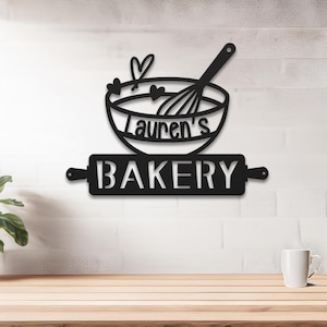 Custom Bakery Shop Metal Sign, Kitchen Wall Decor, Baker Name Sign, Baking Wall Art, Cooking Gifts