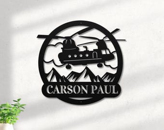 Chinook Helicopter Monogram: Personalized Metal Sign for Aviation Room Decor