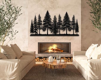 Pine Tree Metal Wall Art: Rustic Forest Silhouette, Cabin Woodland Decor