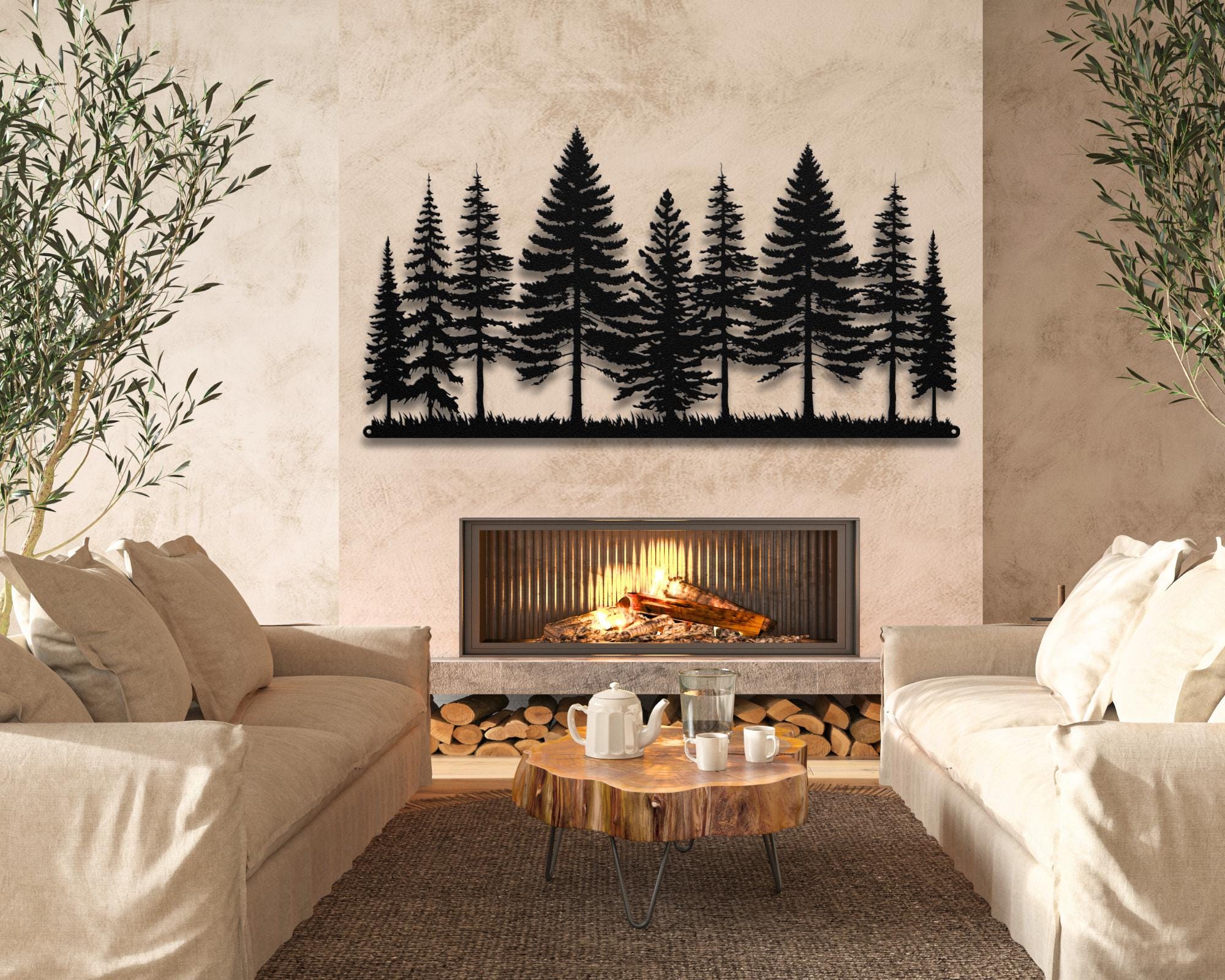 Pine Tree Metal Wall Art: Rustic Forest Silhouette, Cabin Woodland ...