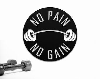 No Pain No Gain Metal Wall Art: Gym Motivation Decor, Fitness Room Sign