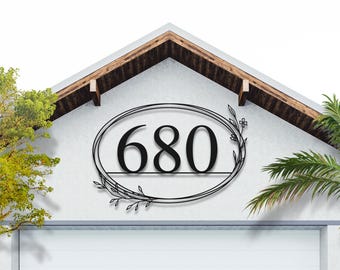 Metal House Number Sign, Floral Address Sign, Steel Streel Number, Address Plaque, House Plaque, Front Door Number