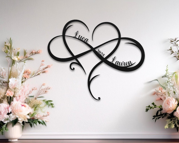 Infinity Heart Metal Sign, Personalized Sign, Couple Name Sign, Family Established, Metal Wall Decor, Engagement, NewlyWed Gift