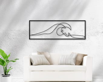 Big Wave Metal Wall Art, Ocean Line Decor, Nautical Sign