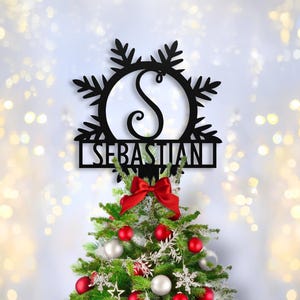 Personalized Snowflake Christmas Tree Top with Monogram Initials and Last Name- Xmas Tree Decor- Holiday Decorations