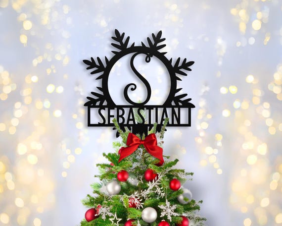 Personalized Snowflake Christmas Tree Topper: Monogram Initial, Last Name, Xmas Tree Decor- Holiday Decorations