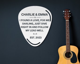 Song Lyrics Metal Sign - Personalized Guitar Pick - Unique Music Room Decor in 5 Colors