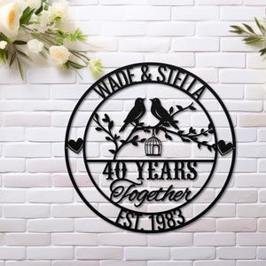 Personalized Love Birds Metal Anniversary Sign, Custom Couple Name image 2
