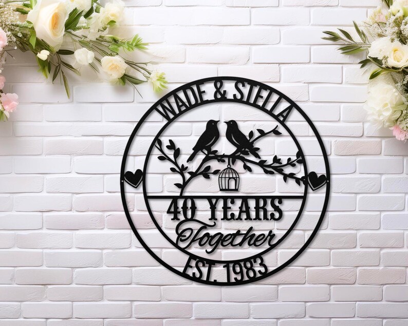 Personalized Love Birds Metal Anniversary Sign, Custom Couple Name image 2