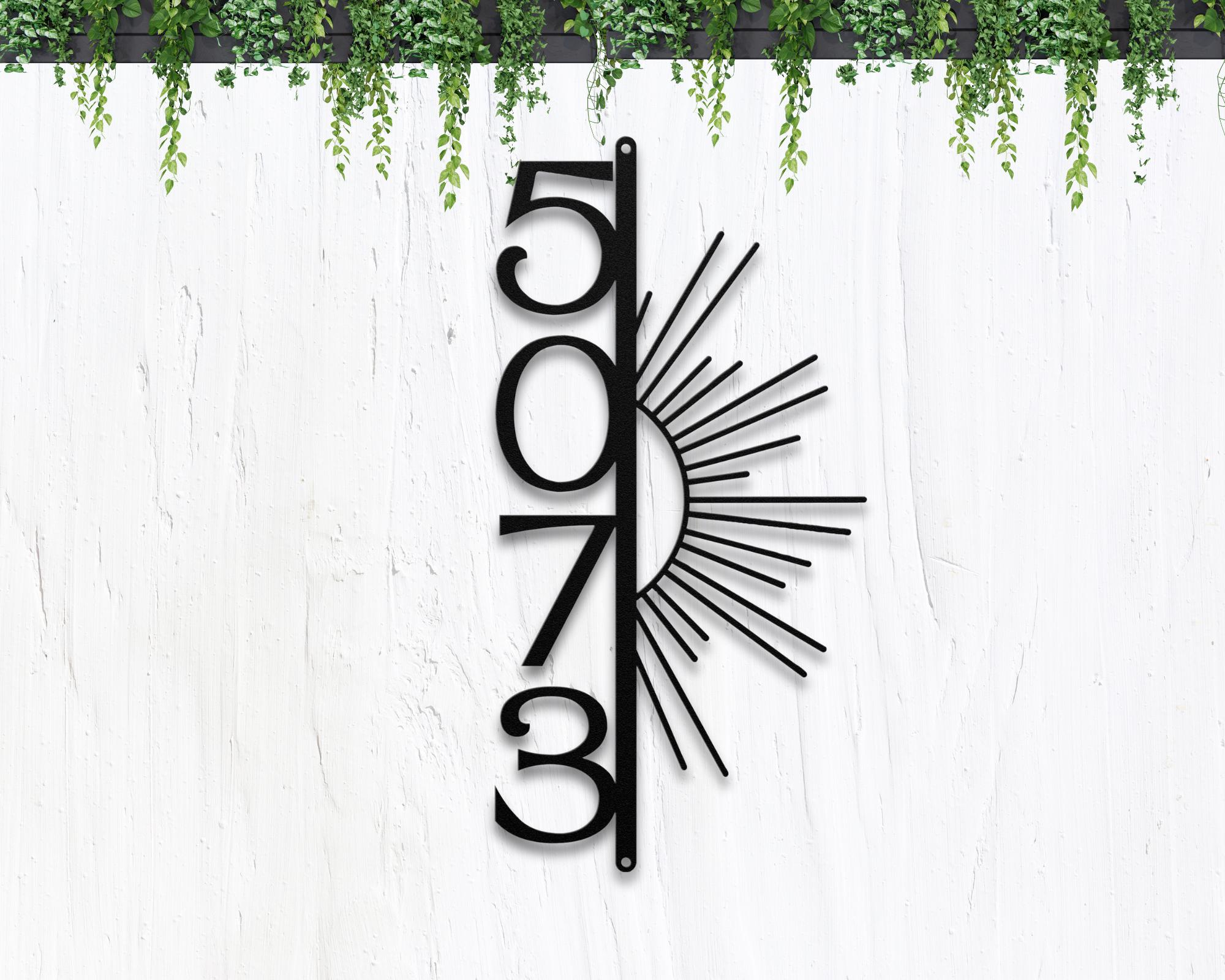 Modern Sun Address Sign, Vertical Metal House Numbers, Geometric Door Number Plaque, Address Marker