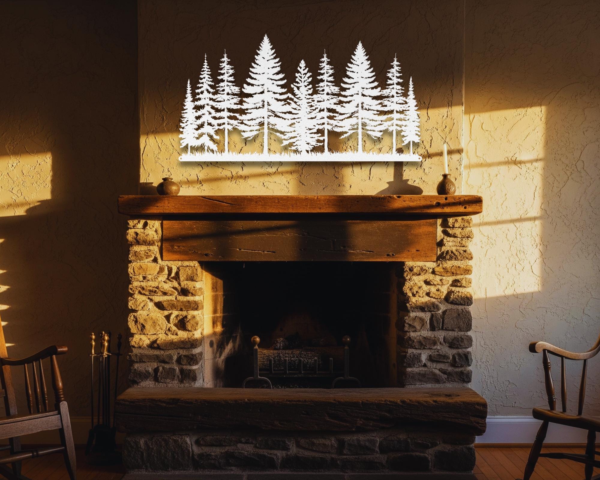 Pine Tree Metal Wall Art: Rustic Forest Silhouette, Cabin Woodland ...