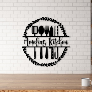 Custom Kitchen Metal Monogram Sign, Name Kitchen Sign, Farmhouse Kitchen Decor, Kitchen Wall Art, Cooking Gift for Mom, Housewarming Gift