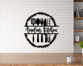 Custom Kitchen Metal Monogram Sign, Name Kitchen Sign, Farmhouse Kitchen Decor, Kitchen Wall Art, Cooking Gift for Mom, Housewarming Gift