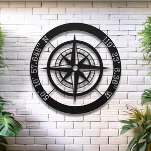 Personalized Compass Metal Sign - Custom GPS Coordinates Sign - Nautical Decor - Latitude Longitude sign