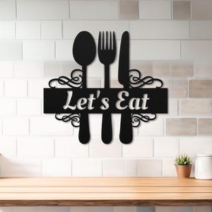Let&#39;s Eat Sign, Kitchen Metal Sign Large, Dining Room Decor, Metal Wall Art, Cooking Gift