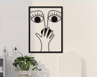Funny Bathroom Metal Wall Art: Abstract Face Toilet Decor, Minimalist Restroom Sign