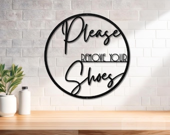 Metal Please Remove Shoes Sign: Entryway Door Hanger