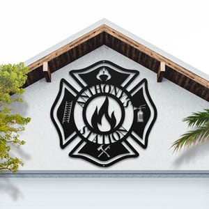 Personalized Firefighter Gift - Custom Fire Station Metal Sign for Fire Department Decor