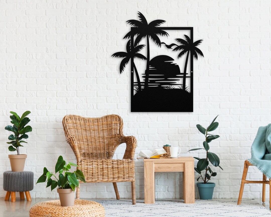 Tropical Beach Metal Wall Art Palm Tree Metal Decor for Coastal House ... - Seaside Coastal Metal Decor